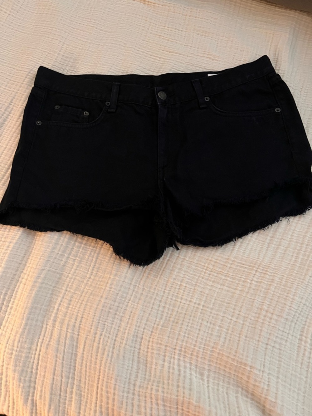 rag & bone Black Frayed-Hem Denim Cutoff Shorts